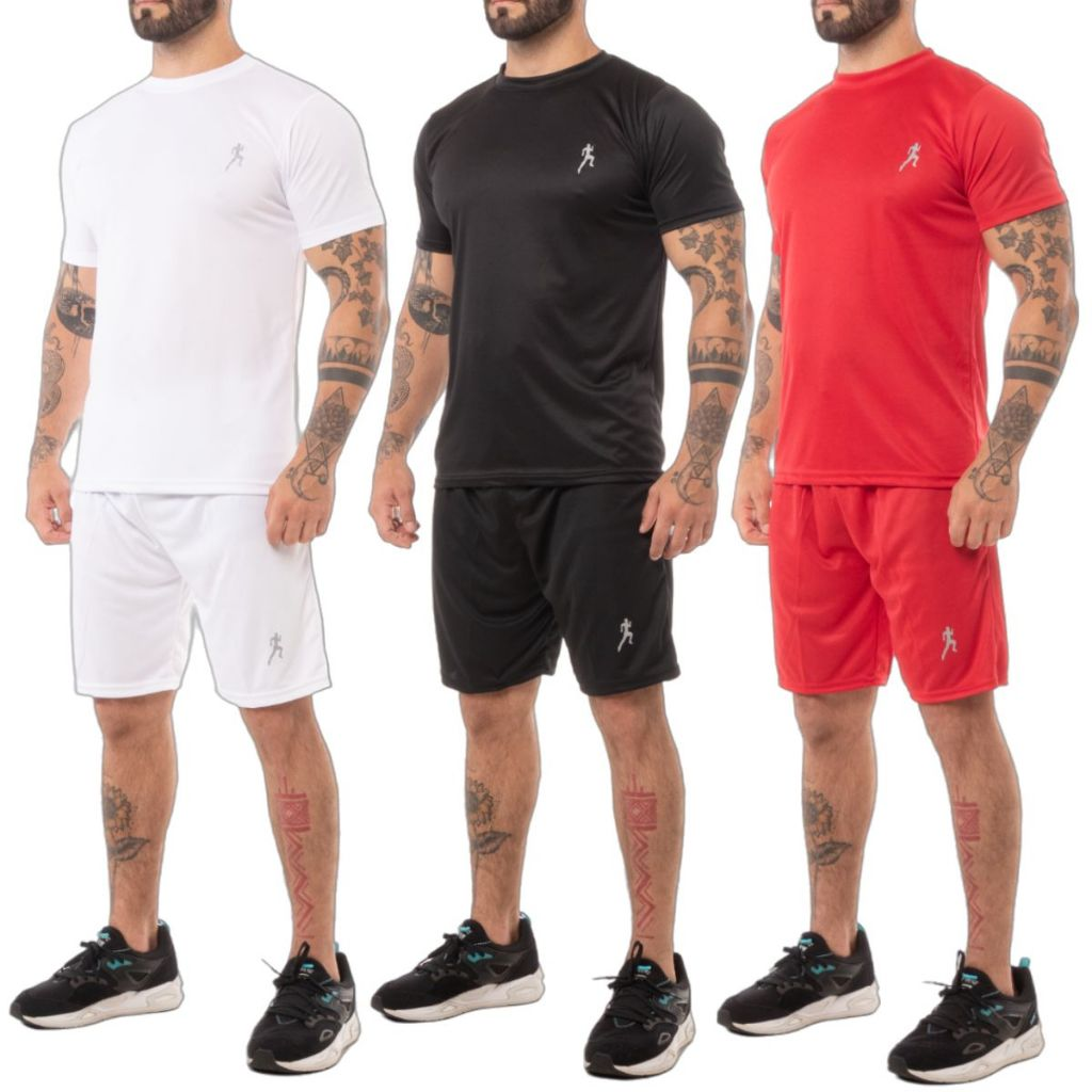 Kit 3 camisetas masculinas + 3 Bermudas Masculinas Academia