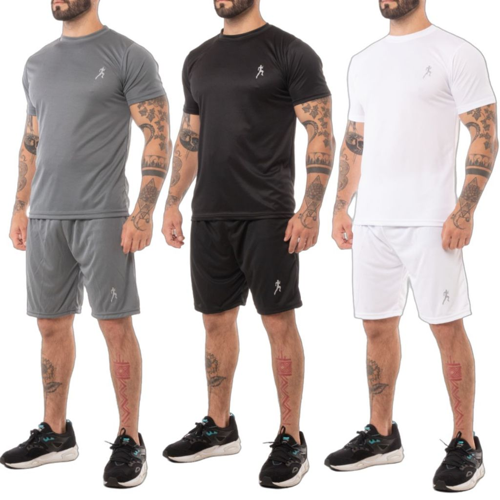 Kit 3 camisetas masculinas + 3 Bermudas Masculinas Academia