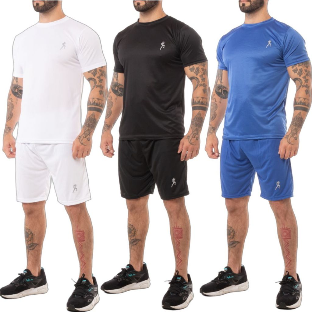 Kit 3 camisetas masculinas + 3 Bermudas Masculinas Academia