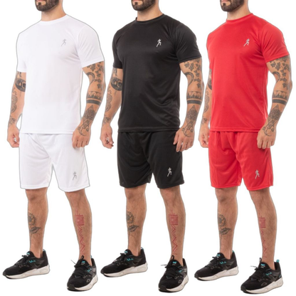 Kit 3 camisetas masculinas + 3 Bermudas Masculinas Academia