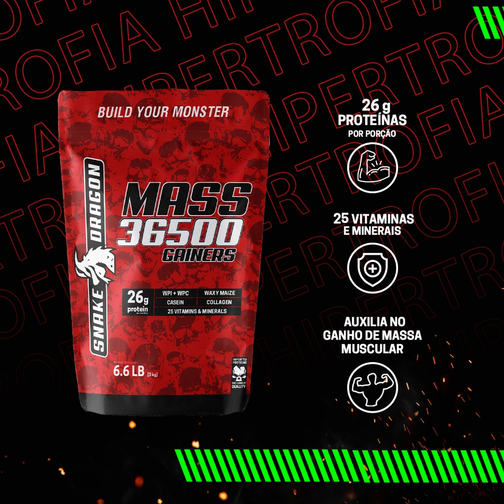 Hipercalorico Com Whey - MASS 36500, 3kg - Snake Dragon