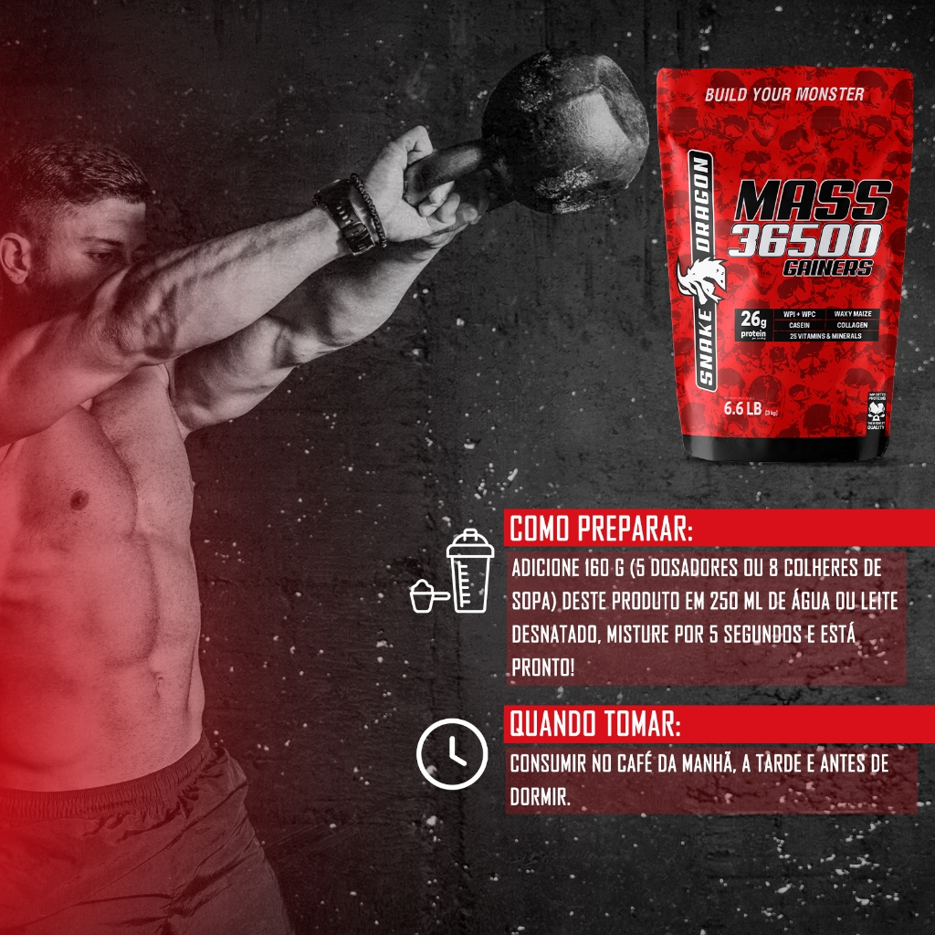Hipercalorico Com Whey - MASS 36500, 3kg - Snake Dragon