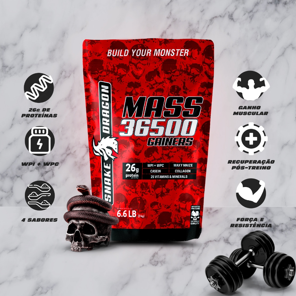 Hipercalorico Com Whey - MASS 36500, 3kg - Snake Dragon