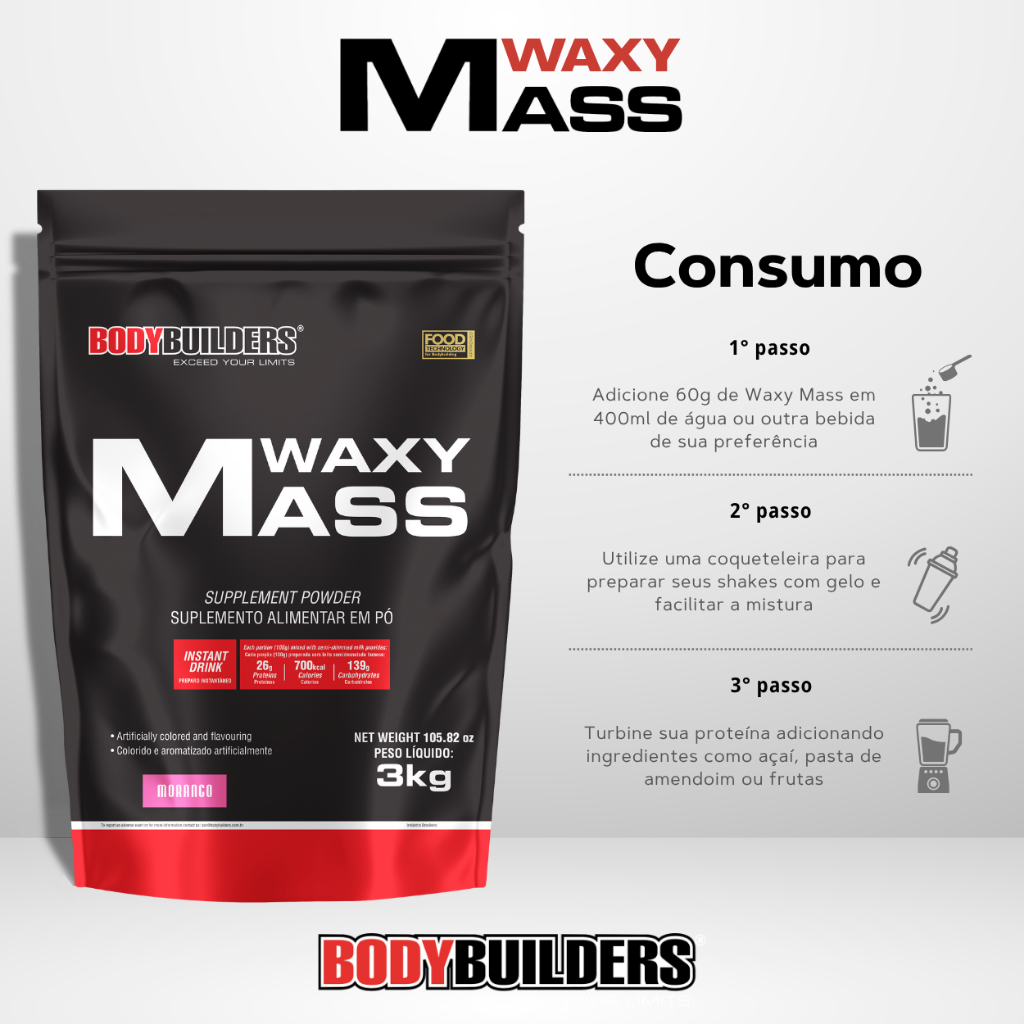 Hipercalórico Waxy Mass 3kg - Para Ganho De Massa - Bodybuilders
