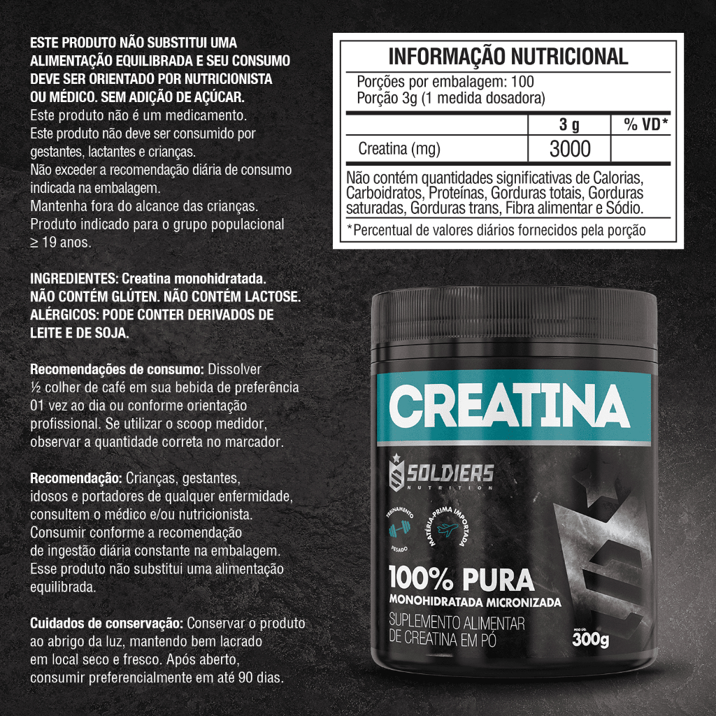 Creatina 100% Pura Monohidratada Soldiers 300g 
