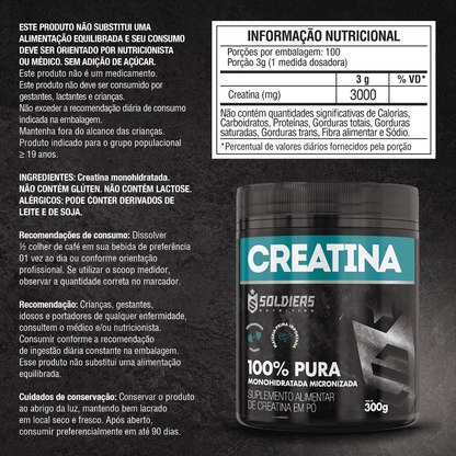 Creatina 100% Pura Monohidratada Soldiers 300g 
