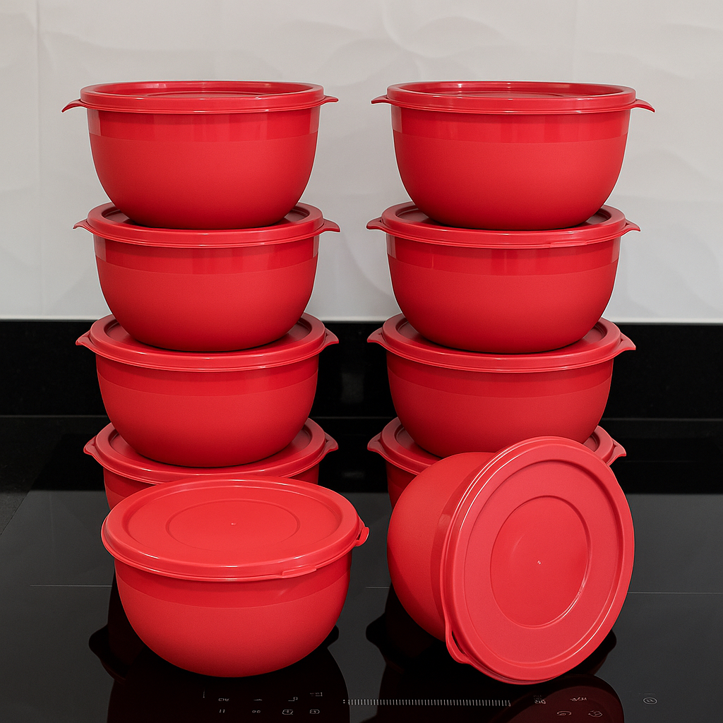 Kit 10 Potes Bowl 1300ml Plástico com Tampa – Marmita Cozinha, Freezer, Micro-ondas e Lava-Louças.