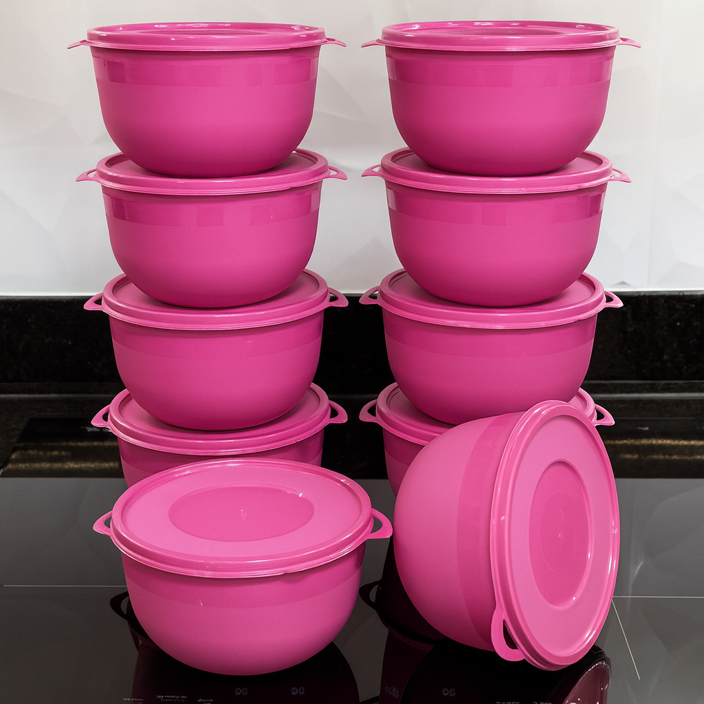 Kit 10 Potes Bowl 1300ml Plástico com Tampa – Marmita Cozinha, Freezer, Micro-ondas e Lava-Louças.