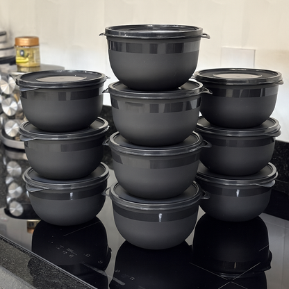 Kit 10 Potes Bowl 1300ml Plástico com Tampa – Marmita Cozinha, Freezer, Micro-ondas e Lava-Louças.