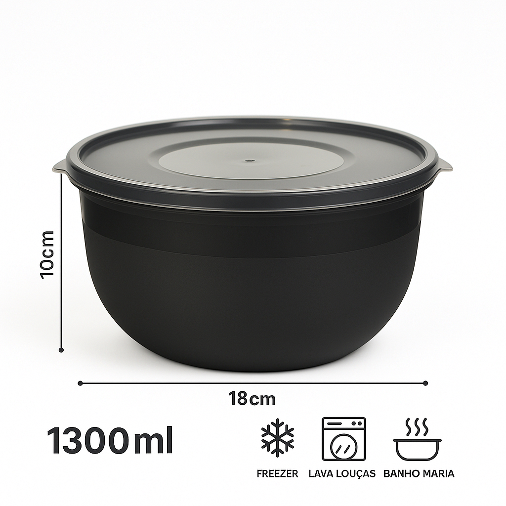 Kit 10 Potes Bowl 1300ml Plástico com Tampa – Marmita Cozinha, Freezer, Micro-ondas e Lava-Louças.