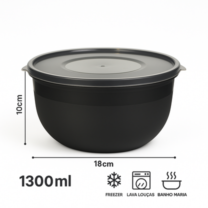 Kit 10 Potes Bowl 1300ml Plástico com Tampa – Marmita Cozinha, Freezer, Micro-ondas e Lava-Louças.