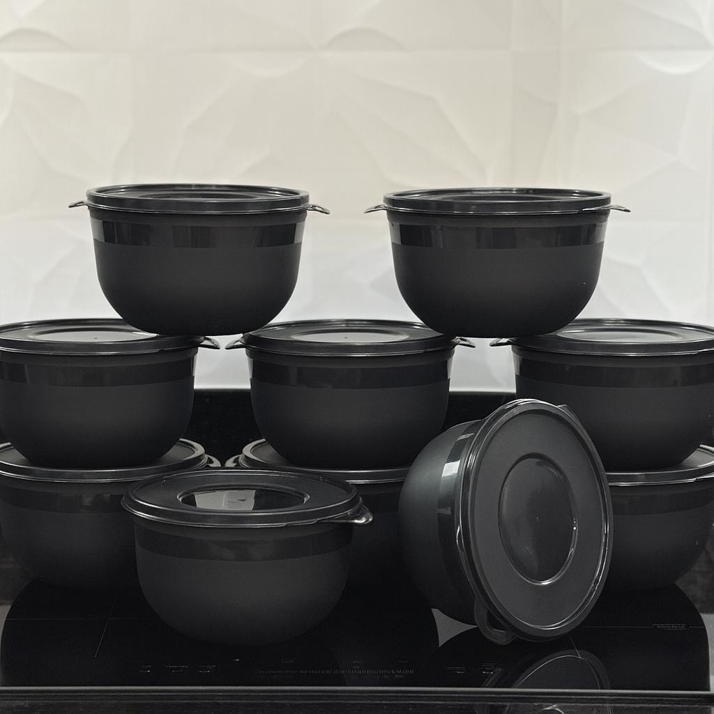 Kit 10 Potes Bowl 1300ml Plástico com Tampa – Marmita Cozinha, Freezer, Micro-ondas e Lava-Louças.