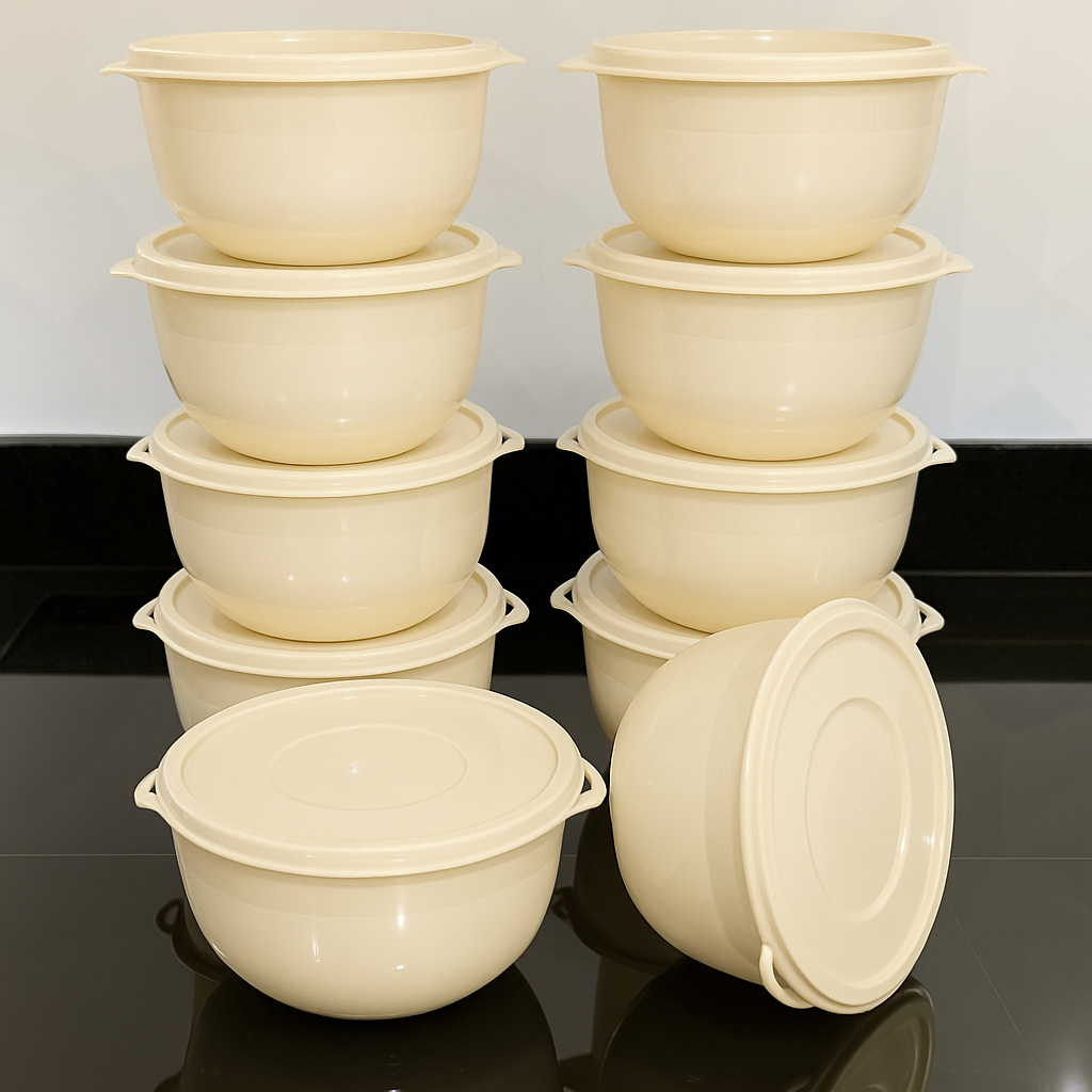 Kit 10 Potes Bowl 1300ml Plástico com Tampa – Marmita Cozinha, Freezer, Micro-ondas e Lava-Louças.