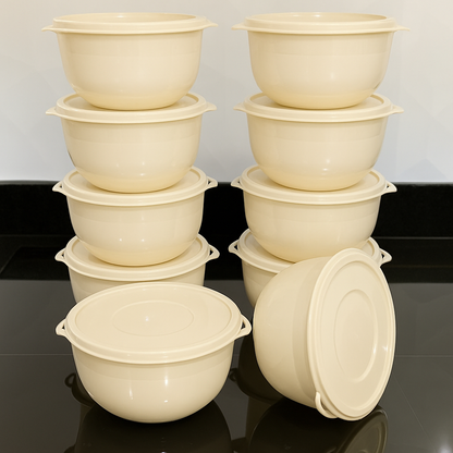 Kit 10 Potes Bowl 1300ml Plástico com Tampa – Marmita Cozinha, Freezer, Micro-ondas e Lava-Louças.