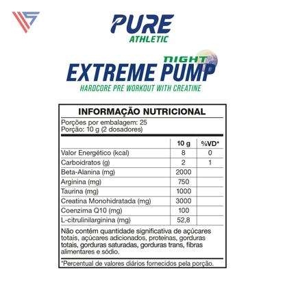 Pré Treino Extreme Pump Night S/ Cafeína 250g Pure Athletic