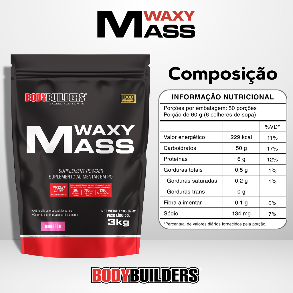 Hipercalórico Waxy Mass 3kg - Para Ganho De Massa - Bodybuilders