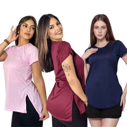 3 Blusas Feminina Academia Dry Fit Camisa Musculação Treino camiseta tapa bum bum